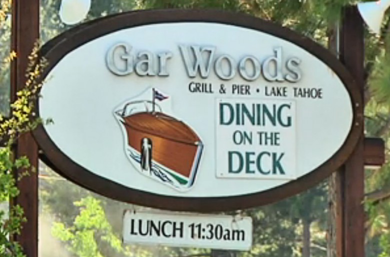 Gar Woods in Lake Tahoe: Sign, Source: https://www.garwoods.com wet woody