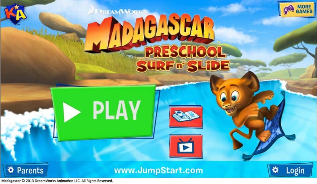 Madagascar: Preschool Surf N' Slide Launch Screen madagascar preschool surf n' slide
