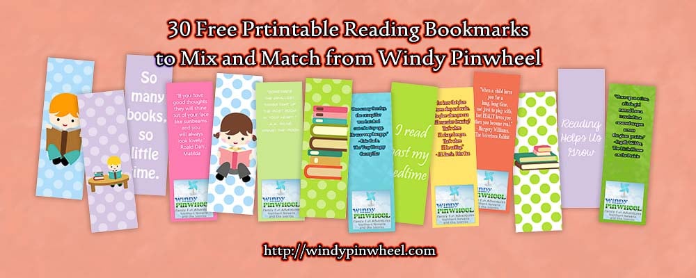 30 Free Printable Reading Bookmarks for Kids, 2013 Copyright Will Hull, Windy Pinwheel