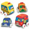Melissa & Doug K's Kids Pull-Back Vehicle Set - Soft Baby Toy Set With 4 Cars and Trucks and Carrying Case 3 pull-back