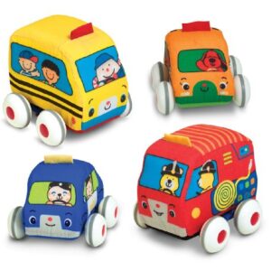 Melissa & Doug K's Kids Pull-Back Vehicle Set - Soft Baby Toy Set With 4 Cars and Trucks and Carrying Case 3