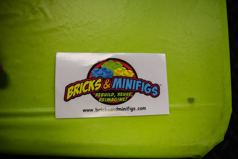 Bricks & Minifigs Reno, Nevada: Business card, 2017 Copyright Will Hull, Windy Pinwheel bricks %26 minifigs