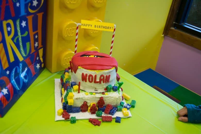 Bricks & Minifigs Reno, Nevada: Nolan's birthday cake, 2017 Copyright Will Hull, Windy Pinwheel bricks %26 minifigs
