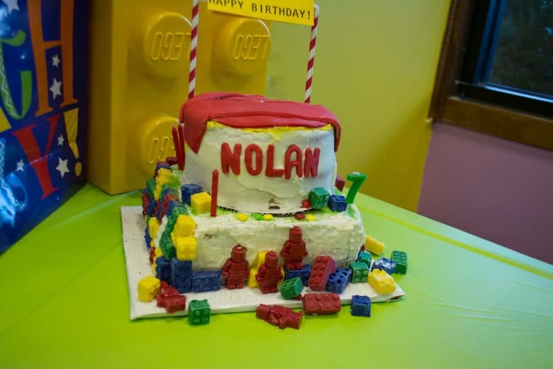 Bricks & Minifigs Reno, Nevada: Nolan's birthday cake 1, 2017 Copyright Will Hull, Windy Pinwheel bricks %26 minifigs