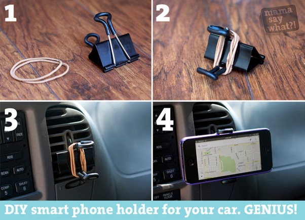 DIY car phone holder, Source: Mama Say What?! 7 hacks for turning your suv road trip into a fun adventure